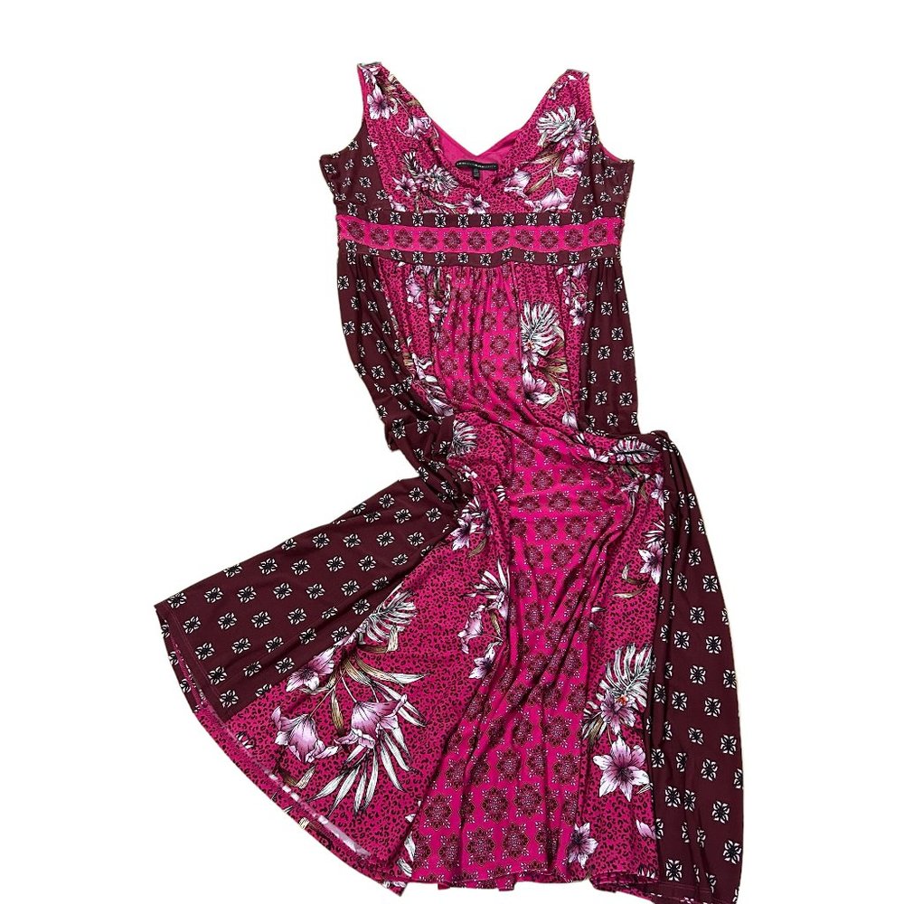 White House Black Market Fuschia and Burgandy floral Print Maxi Dress Size XL